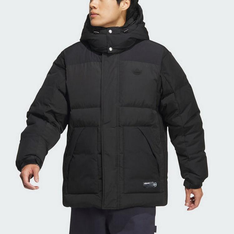 Adidas Originals FW24 Brand Logo Solid Color Hooded Long Sleeve Down Jacket Men Outerwear Black JD3753