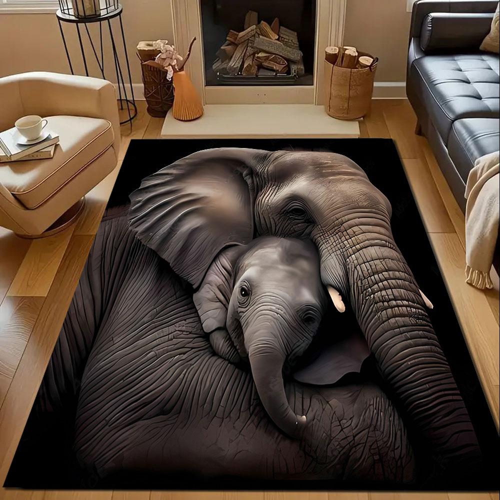 "Elephant Family Bond Design" Patterned carpet, non slip mat suitable for living room and bedroom sofas