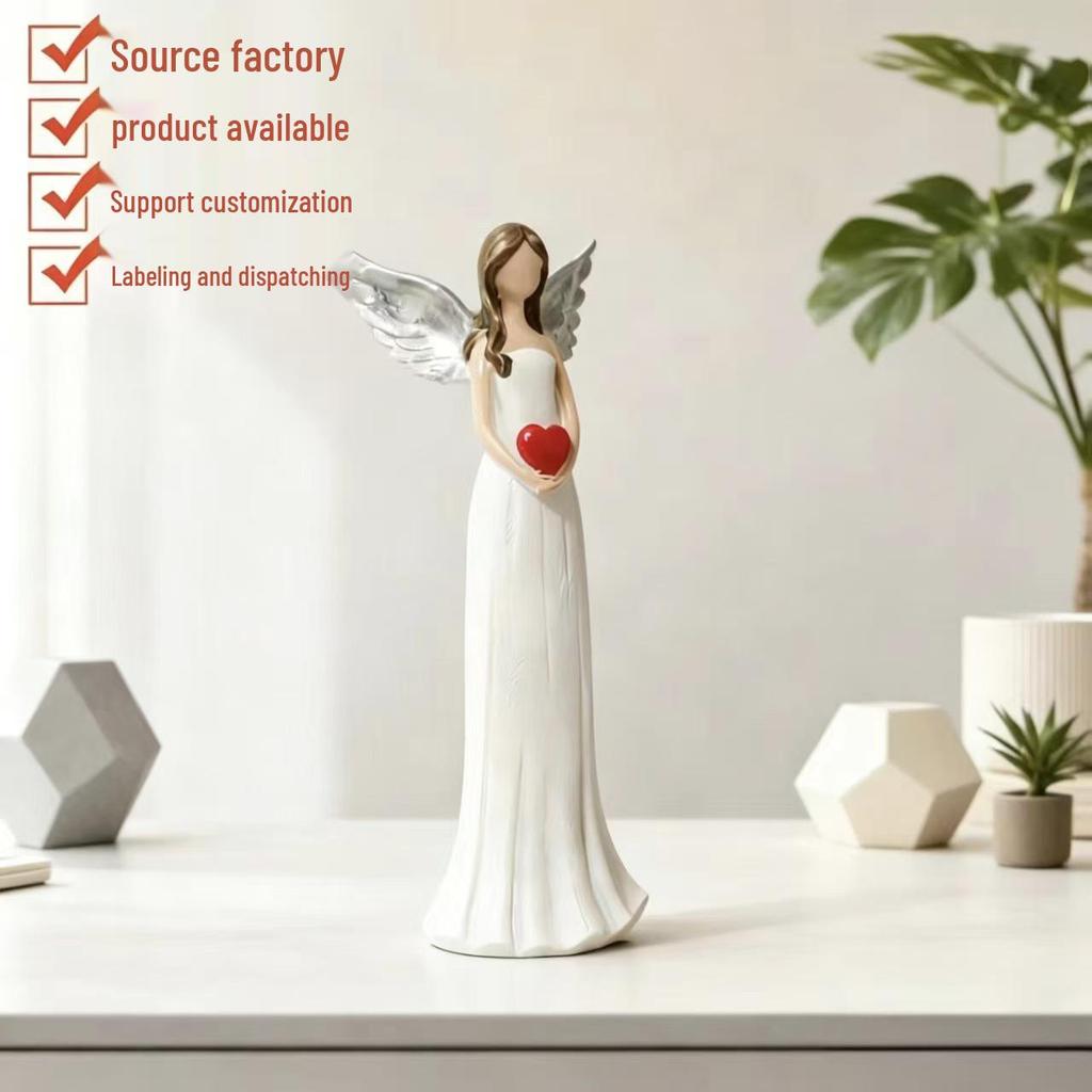 European-Style Heart Angel Resin Ornaments for Living Room Decor