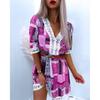 2026 Nuova Tendenza Moda Donna Abito Stampato Scollo a V con Cintura in Pizzo