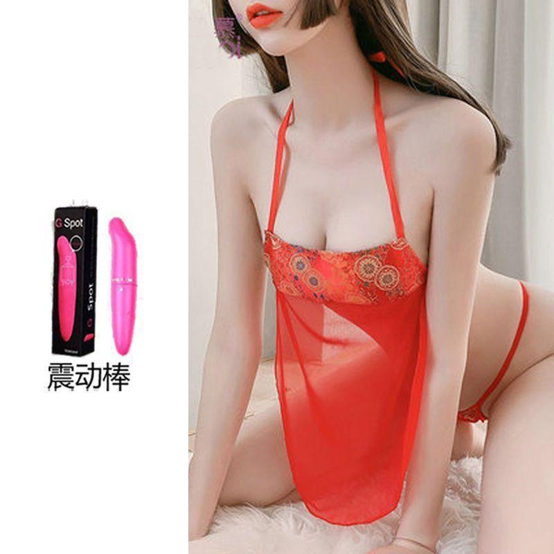 Sexy Open underwear women's court nightgown Chinese demeanor ancient large size perspective suit sexy taste temptation belly pocket