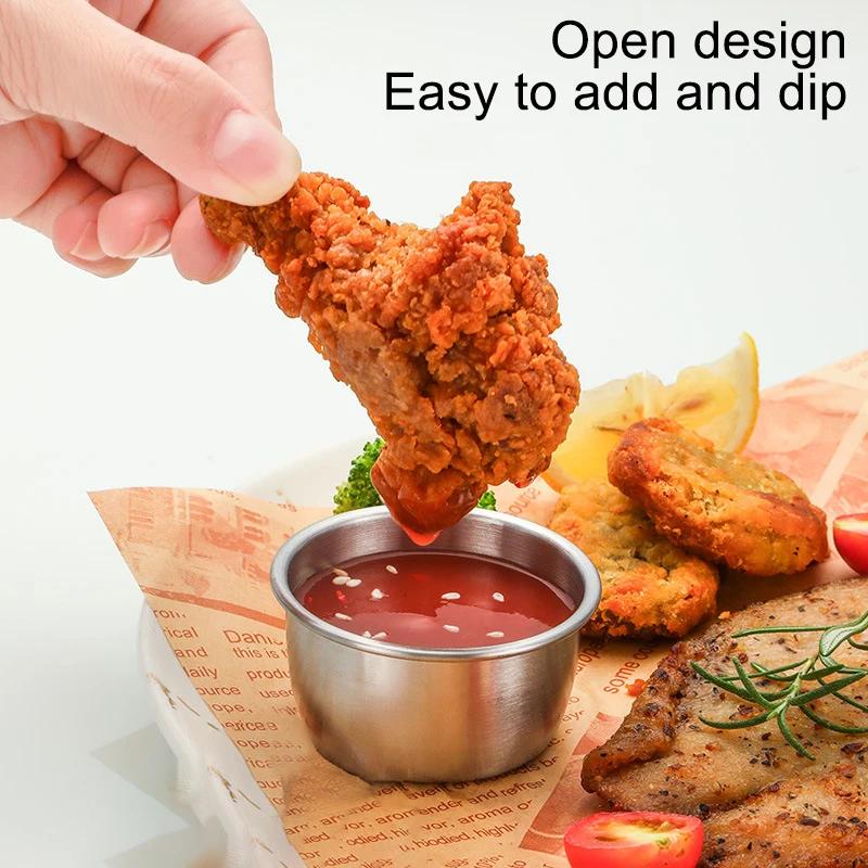 Sauce Dipping Bowl 304 Stainless Steel Dipping Cups Round Sauce Dishes Mini 6/12 Pcs Reusable Seasoning Cups Dipping Cups