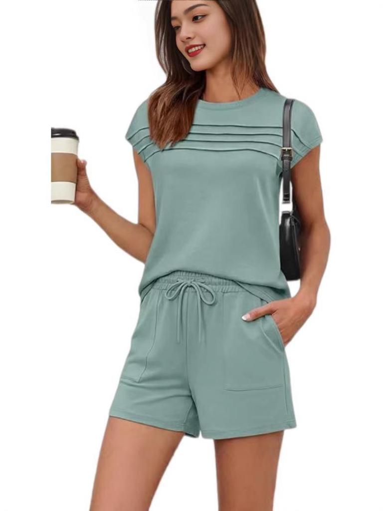 2026 Summer Women's Striped Casual Top & Solid Shorts Set - European & American Fashion