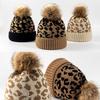 Leopard-print Knitted Wool Cap Soft Stretch Thick Knitted Cap Women Beanie for Cold Weather Winter Warm Accessories