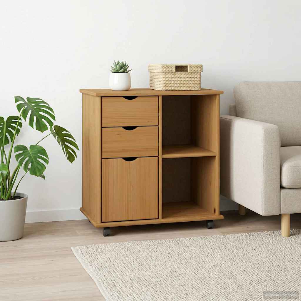 Honigbrauner mobiler Aufbewahrungsschrank 63,5 x 39 x 65,5 cm Massivholz Kiefer