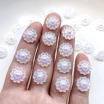60 Stück reinweiß AB-Farbe runde Blume Strass flache Rückseite geeignet für Schmuckherstellung, Hochzeits-DIY-Dekoration