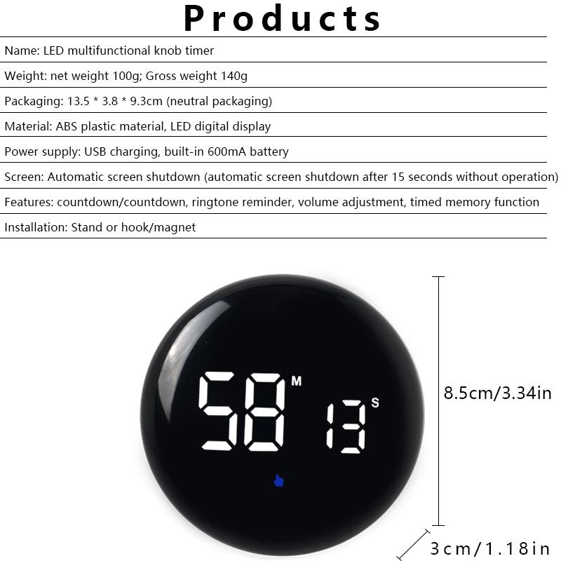 1PC Student Digital Silent Timer Magnetic Kitchen Electronic Timer Learn Countdown Reminder (Built-in Rechargeable Lithium Batte