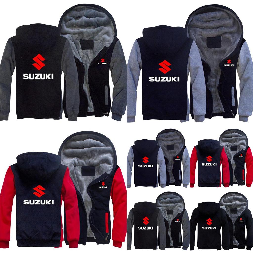Suzuki Unisex Winter Fleece Thicken Hoodie Warm Comfortable Sweatshirt Zipper Jacket Coat For Cold Seasons