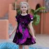 Girls Blue Shiny Feather Print Dresses Kids Girl Party Dress Loose Fitting Loose Fitting Short Sleeved Skirt For Girls Over Four Years Old