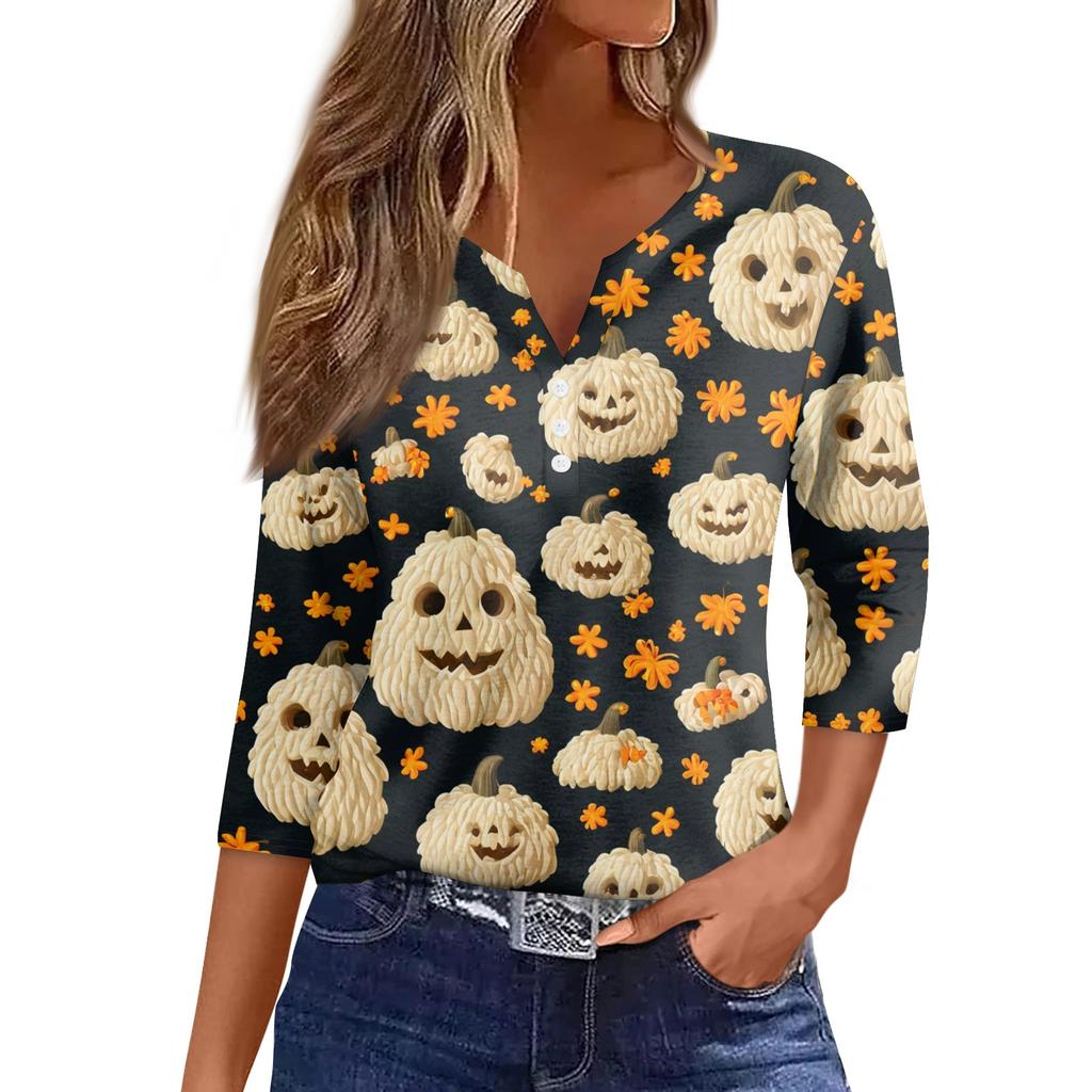 Damen Casual Mode Sexy Bequem V-Ausschnitt Halloween Siebenärmeliges Oberteil