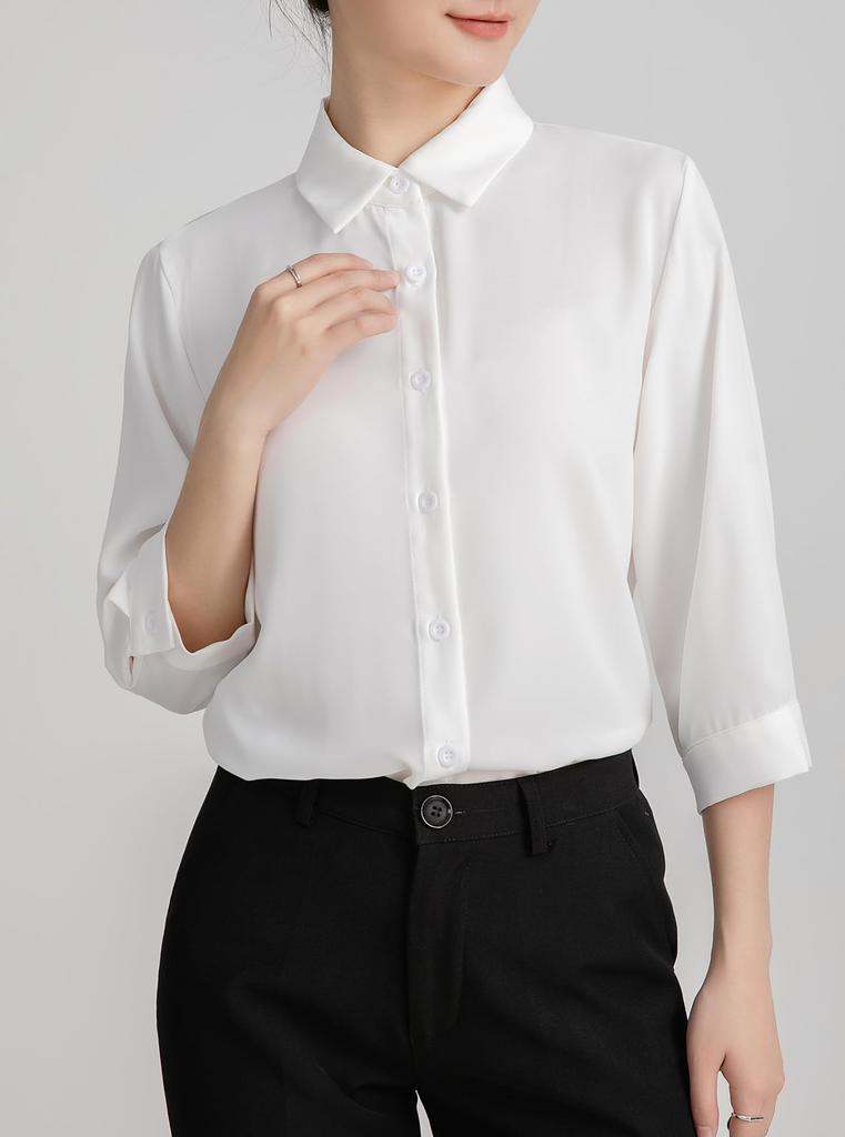 Shirt Blouse Sleeves Soft Dress Shirt Loose Fit Large Size No Iron Office Casual Fashion Commuting Everyday Highly Breathable White M [SPRING SEAON]
