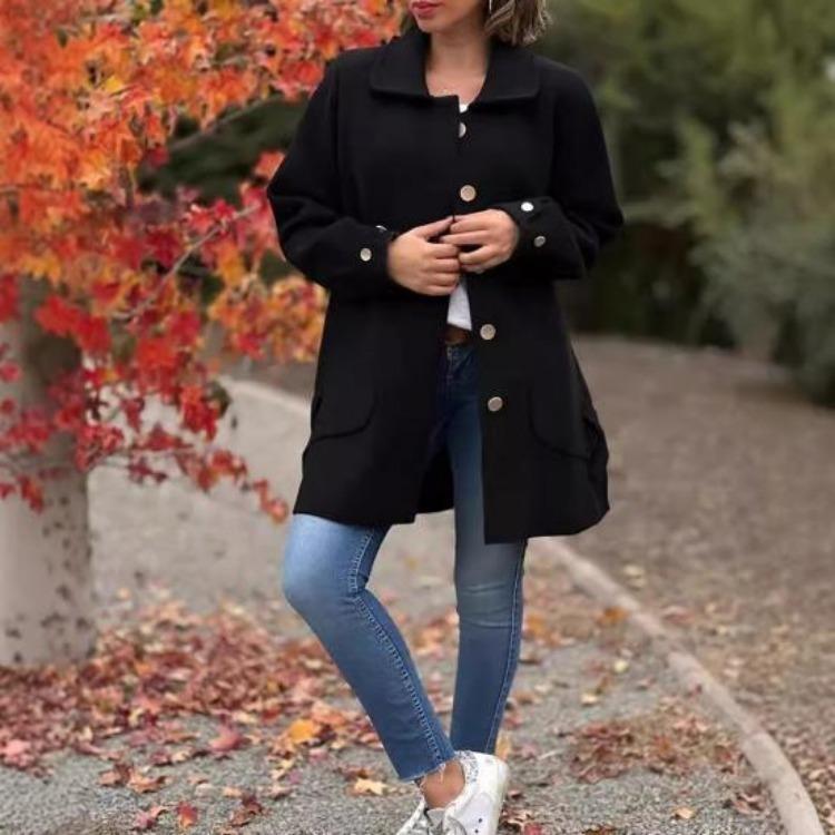 Women Solid Color Loose Single Breasted Cardigan Jacket Long Sleeve Turn Down Collar Spring Fall Coat For Dating