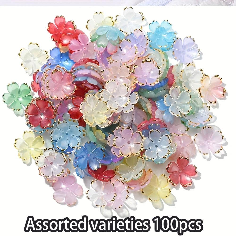 

100/300/500 шт. акриловых бусин-цветочков, прозрачные и красочные маленькие бусины-цветочки, подходят для изготовления украшений и декора своими руками Assorted varieties 100pcs