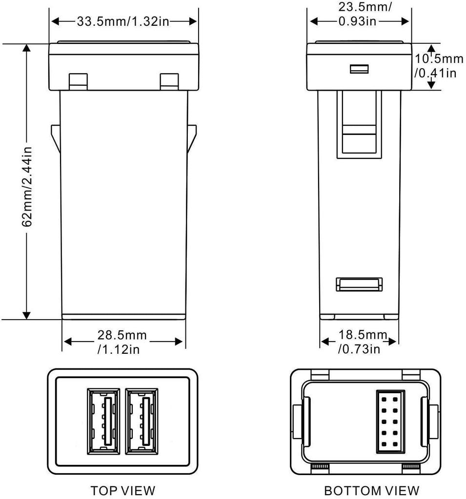 Toyota USB Power Switch Hole Panel with 2 Smartphone and Tablet Compatible with Series 30 Series Female Center Hose Frame Fixing Black A-Type Ports,