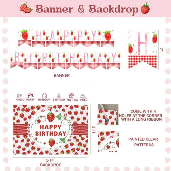 103 PCs Strawberry Party Decorations, Hombae Strawberry Decorations for Birthday Backdrop Balloon Garland Arch Happy Birthday Banner Cake Cupcake