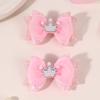 2Pcs Sweet Tulle Barrette Hair Bow Clip Sparkly Glitter Pigtails Hair Clip with Pearl Crown Headdress Kids
