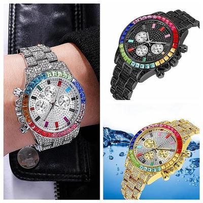 Men Watches Top Luxury Full Steel Diamonds Calendar Unisex Quartz Wristwatch for Men Wrist Clock Men's Watch