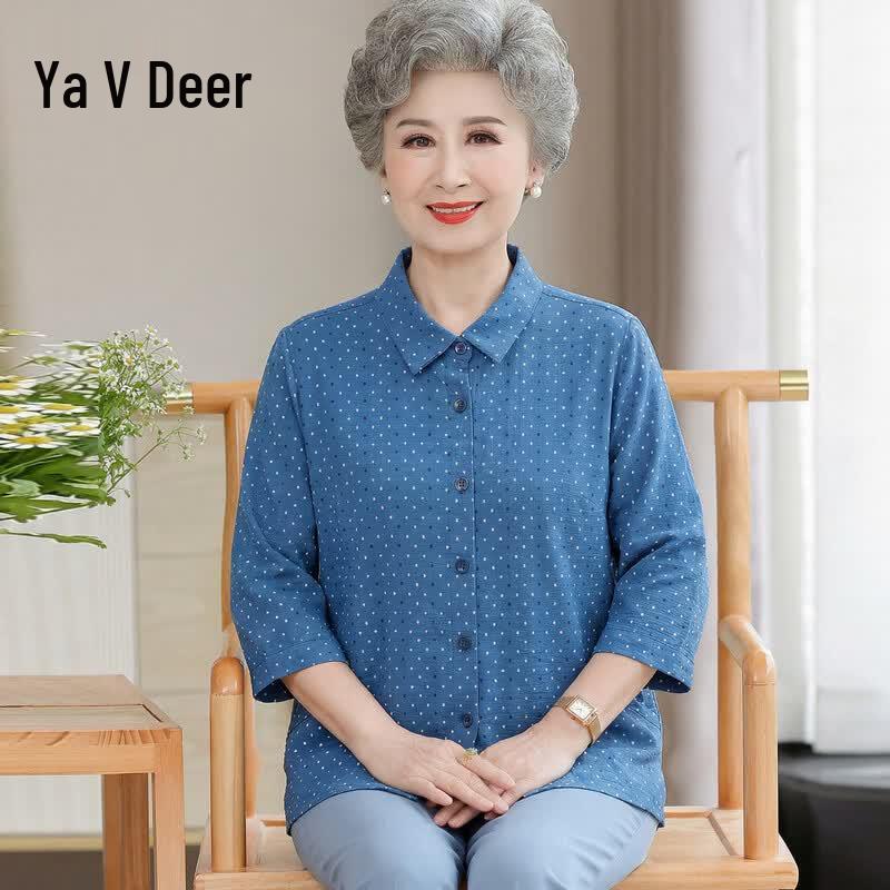 

Yalu Women s Polka Dot 3/4 Sleeve Loose Blouse 3XL