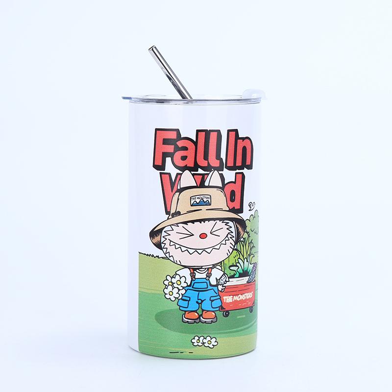 Kubek termiczny ze stali nierdzewnej w kształcie kreskówki Labubu Prosty kubek ze słomką do kawy