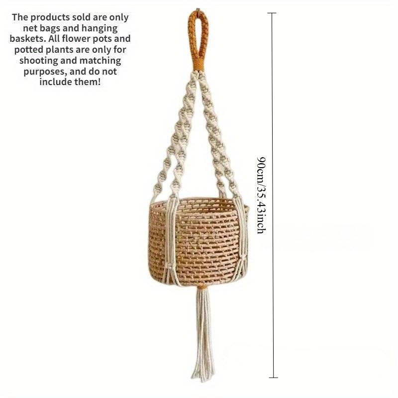 1Pc DIY Nordic Style Hand Woven Cotton Rope Hanging Basket Flower Pot Net Pocket Wall Hanging Decoration Home Decor