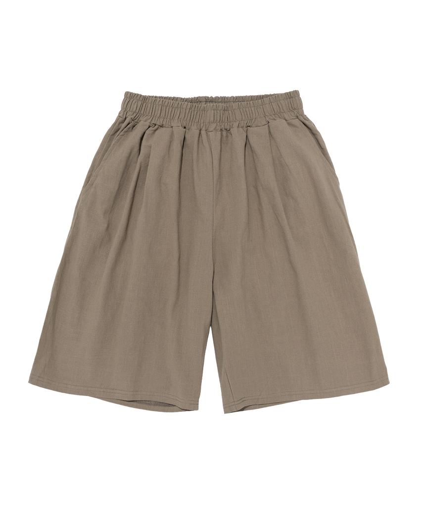 Cargo Bros Linen-Like Pintuck Wide Shorts (Khaki)