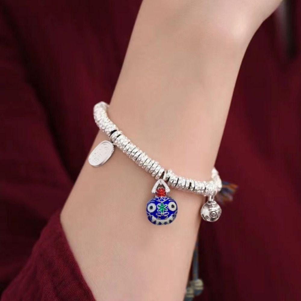 Lucky Braided Bracelet Irregular Beads Silver Beaded Bracelet Vintage Chinese Style Bracelet  Women