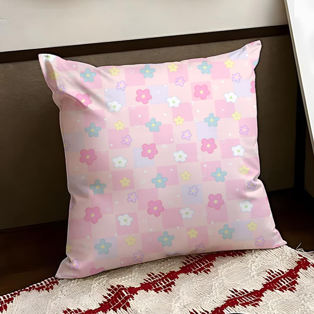 Bright Spring Pastel Gingham Cushion Cover Reversible Soft Durable Pillow Cover Home Car MultiScene Use for Daily Comfort