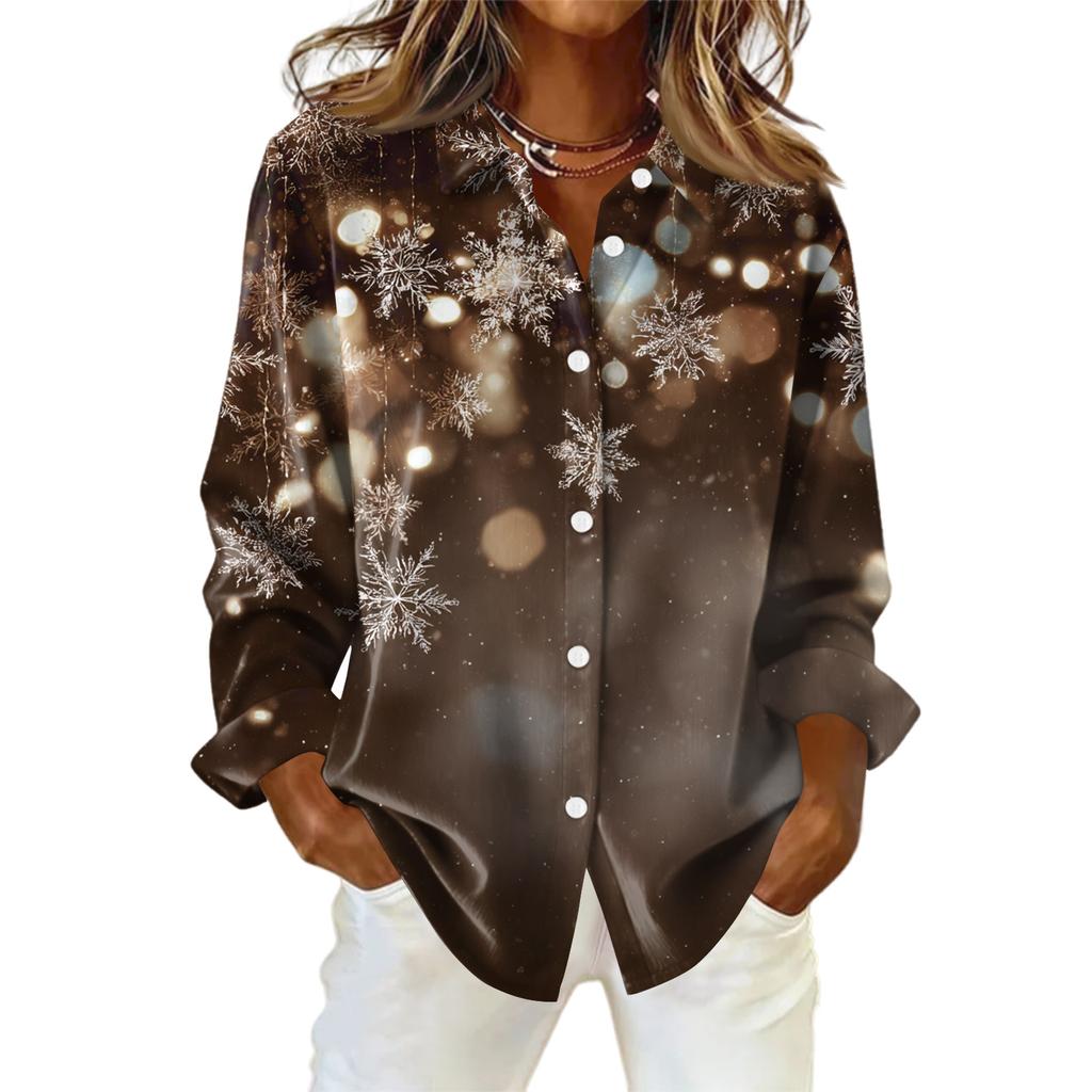 Women's Shirt With Floral Print Buttons, Long Sleeved Casual Regular Shirt Blouses Casual Plus Size Basic Tops