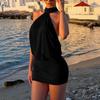 Women Sleeveless Neck Backless Tie Bodycon Mini Dress with Ruched for Evening Party Clubwear