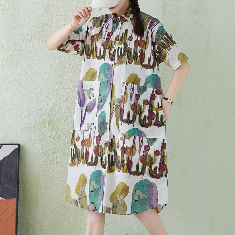 DIMANAF 2026 Estate Nuova Taglia Forte Donna Camicetta Casual Manica Corta Vestito Camicia Stampa Top da Donna Cotone