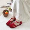 French summer new hollowed-out one-word strap Roman shoes flat-bottomed bag head sandals women's Mori women's niche design hollow