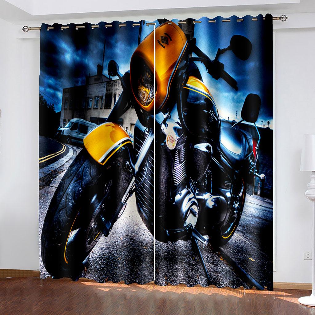 Motorcycle Print Drapes Two Independent Drapes On The Left and Right Semi Lightblocking Drapes for Bedrooms Windowpane Blinds