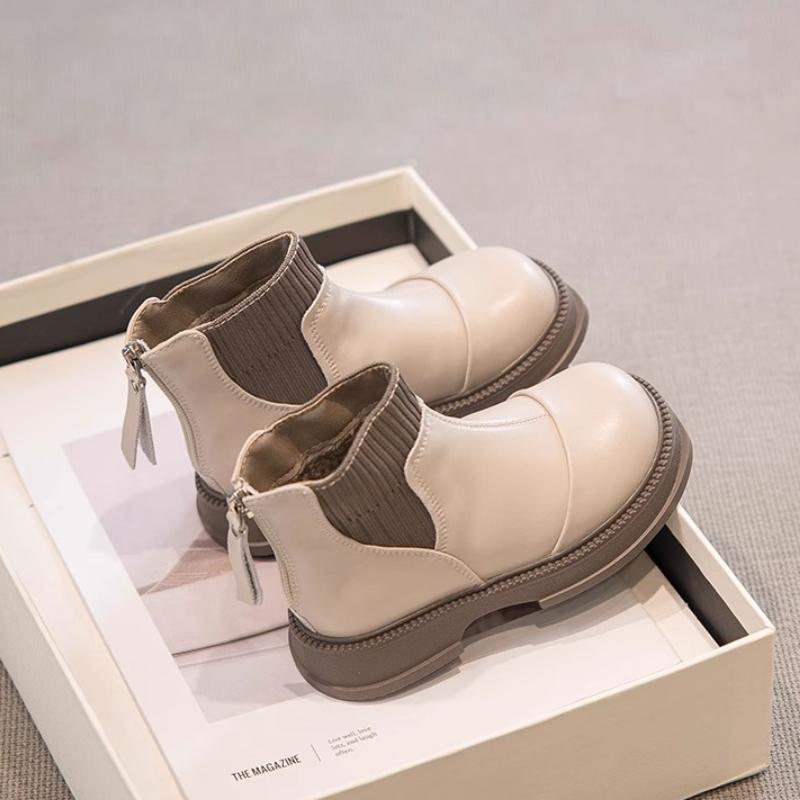 Kids Boots for Girl Patchwork Fashion Children's Causal Ankle Boots Thick Bottom Simple Toddlers School Leather Boots Non-slip