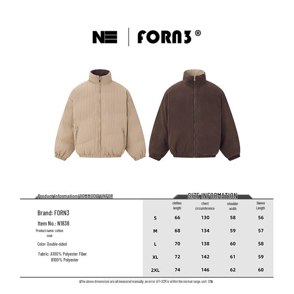 FORN3 Unisex Double-Sided Winter Cotton Jacket N1861 - Trendy Retro Workwear for Cold Weather