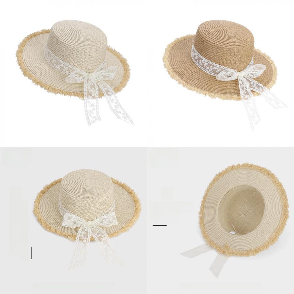 French Sweet Bowknot Straw Hat With Large Brim For Summer Beach Vacation Sun Protection