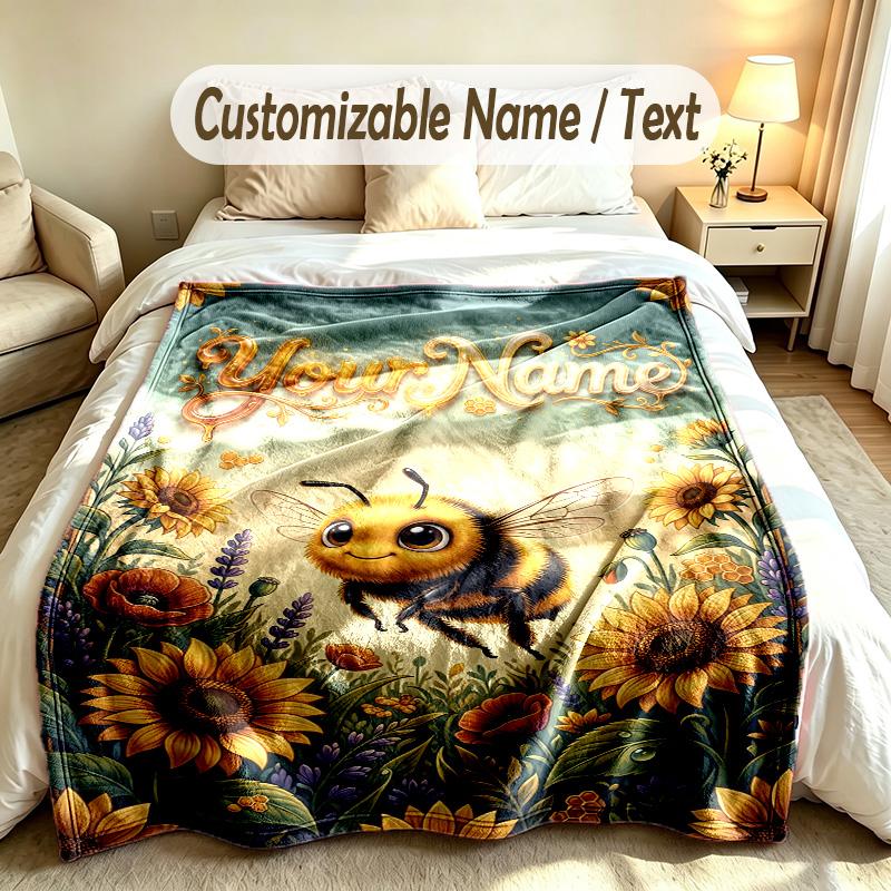 Floral Theme Custom Blanket Personalized Name & Text Customized Soft Warm Throw Blanket Home Decor