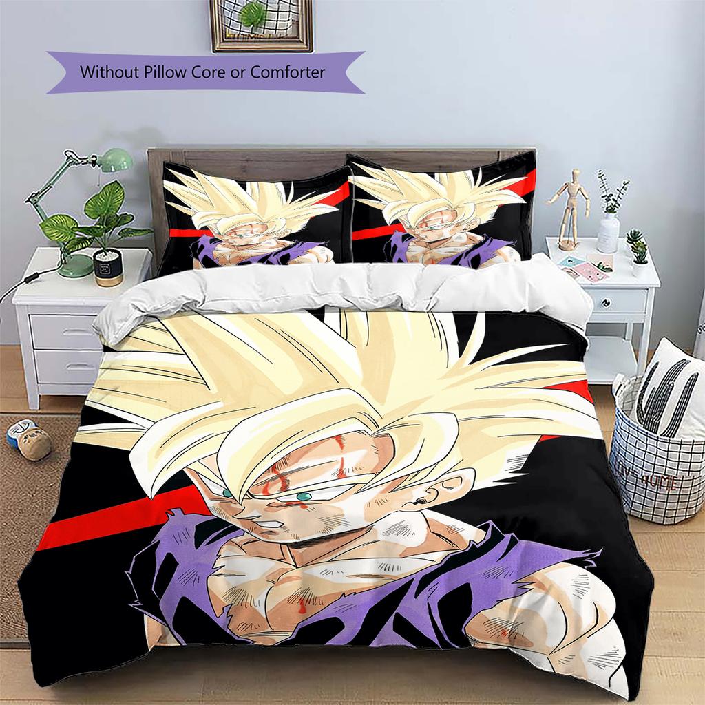 Povlečení s motivem postav z Dragon Ball Domácí dekorace Narozeninový dárek (1 * povlak na peřinu + 2 * povlak na polštář, bez jádra)