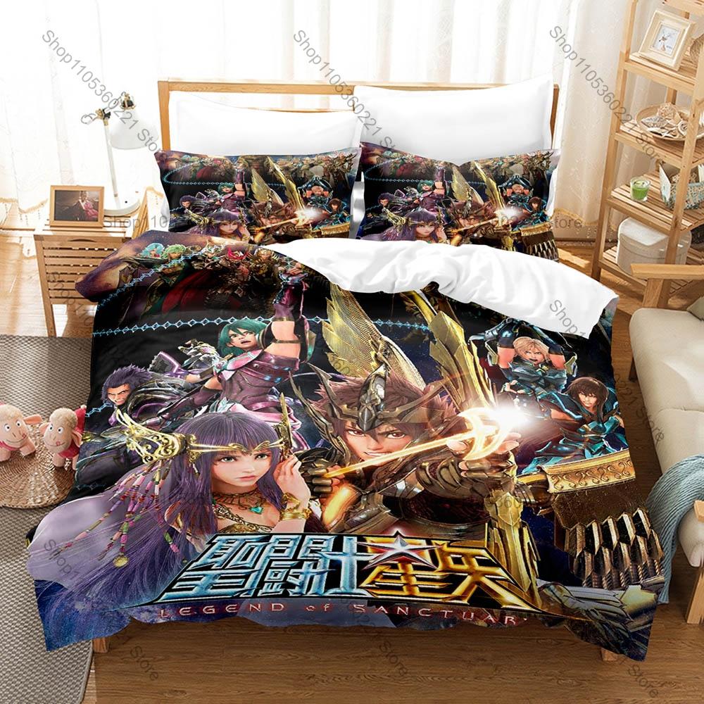 Saint Seiya 3PCS Bedding Set Classic Anime Warrior Print Soft Microfiber Duvet Cover Pillowcase Home Decor