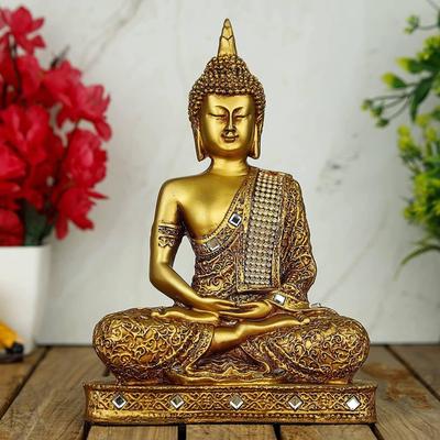 Idolo Religioso Statua di Lord Gautama Buddha Oggetto Decorativo - 24 cm  (Poliresina, Oro)