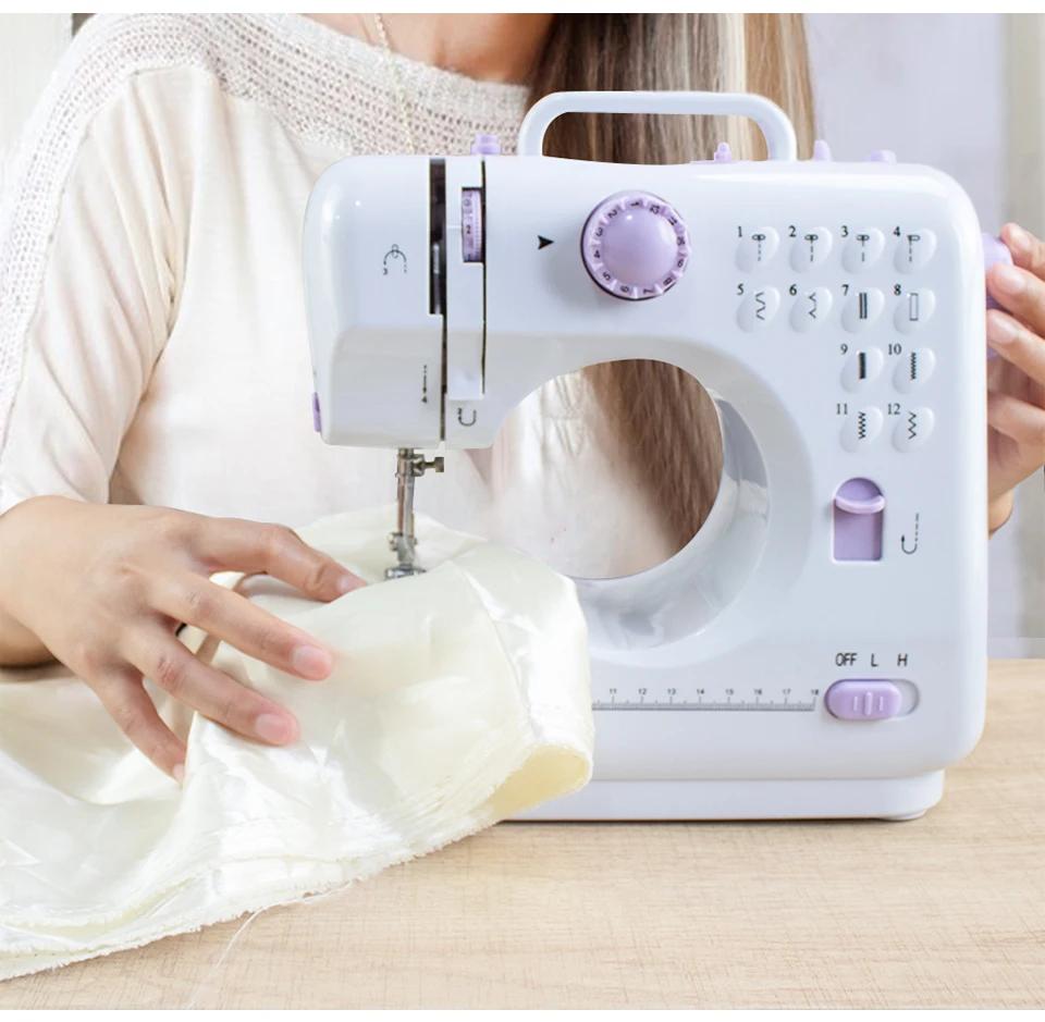 Portable Mini Electric Sewing Machine for Beginners 12 Stitches Foot Pedal Night Light Speed Control for DIY Home Sewing Mending