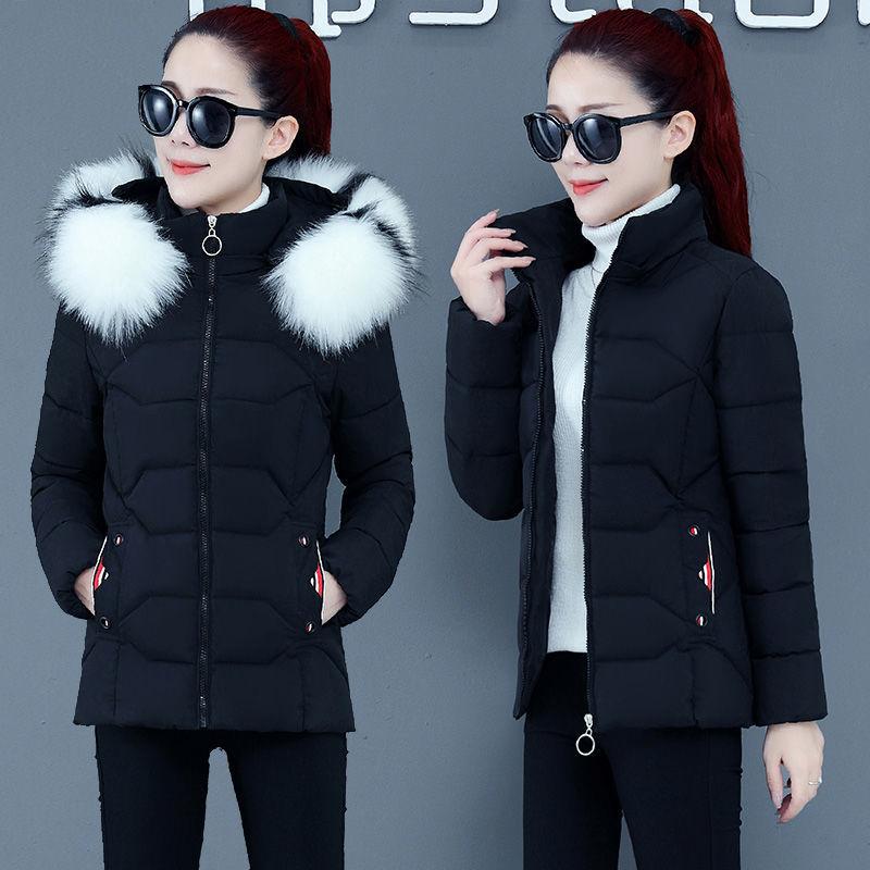 Damen Winterparka Übergröße Baumwollgefütterter Mantel Schmaler Langer Dicker Warmer Kapuzenmantel mit Kunstpelzkragen