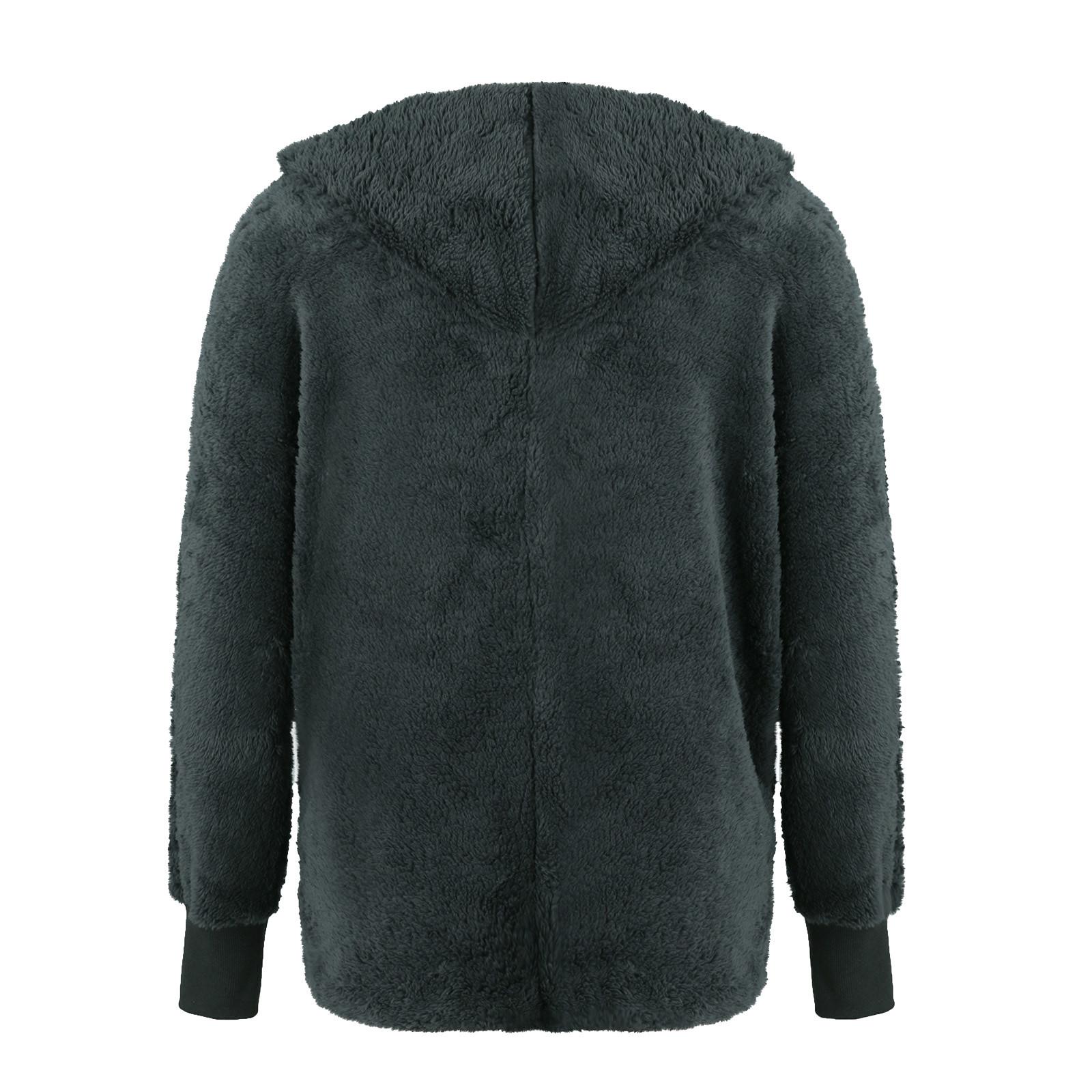 Женская осенне-зимняя плюшевая куртка средней длины с отворотами и капюшоном XL — фото 3