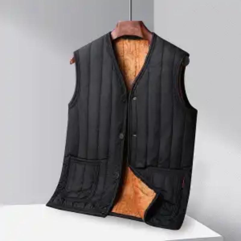 Autumn and Winter Men's Thickened Velvet Warm Vest Single-breasted V-neck Vest Jacket