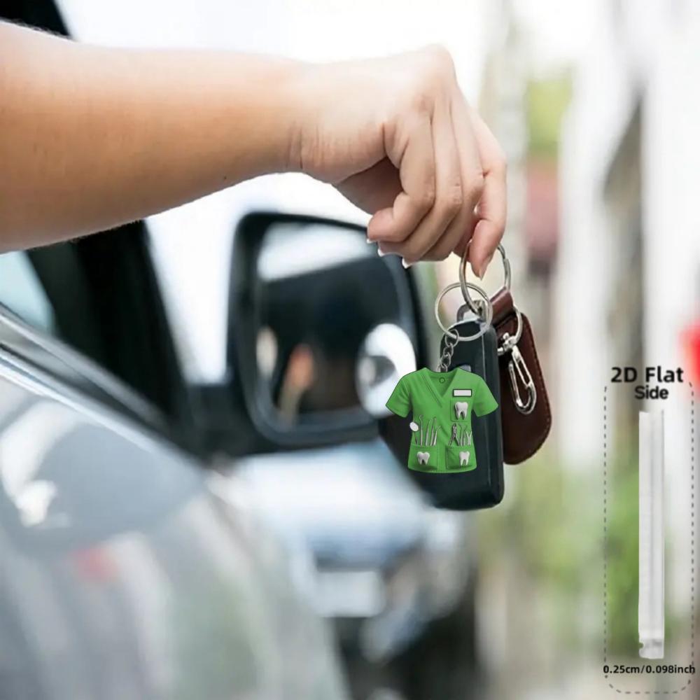 2D Flat Nurse Uniform Shape Car Pendant Christmas Tree Decoration Acrylic Flat Keychain Jewelry Pendant