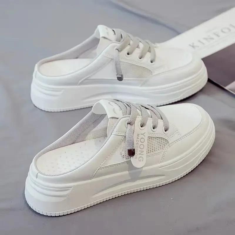Ladies Shoes 2025 Brand Closed Toe Women's Slippers Fashion Lace-up Summer Mesh Breathable Outside Comfortable Casual Sneakers