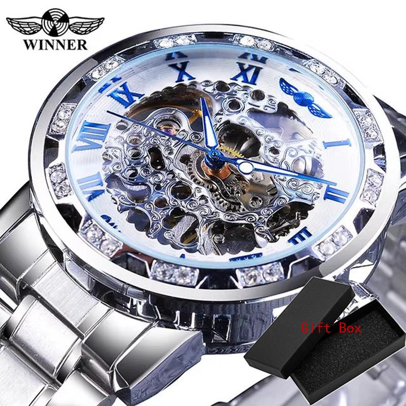 Fashion Winner Top Brand Luxury Men Transparent Diamond Luminou Smovement Male Mechanical Skeleton Royal Design Wrist Watch