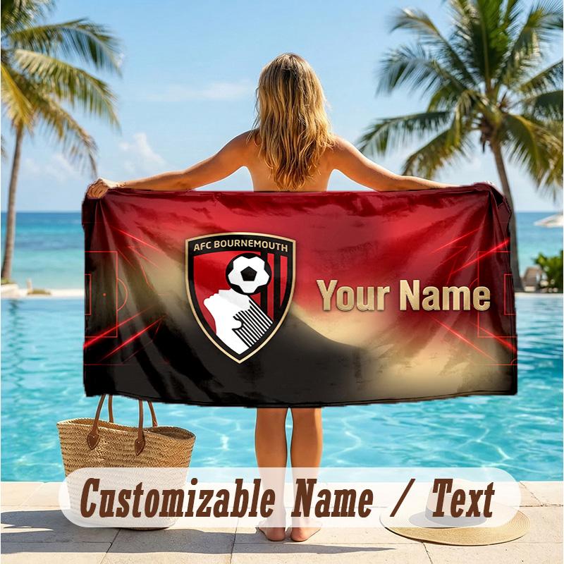 Custom Text Beach Towel, Soft Absorbent Swimming Multi-use TowelBournemouth Football