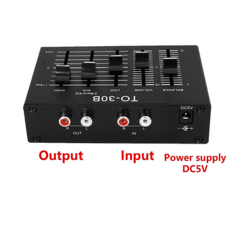Tragbarer Stereo-Audio-Vorverstärker mit Bass-, Mitten- und Höhenregelung, Stummschaltung und Stereo-Balance-Regler