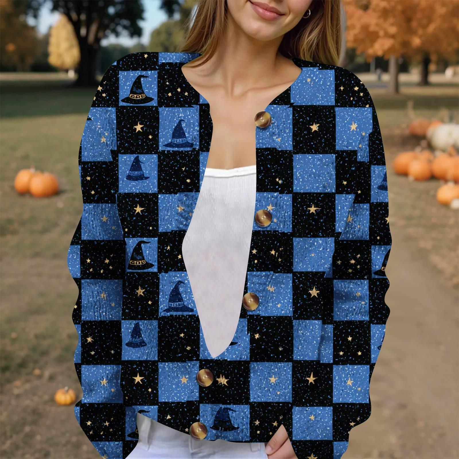 

Женская модная принтованная куртка с длинным рукавом и вязанным кардиганом на пуговицах M синий