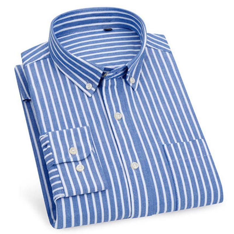 New, Spring Korean Version Shirt Men's Cotton Oxford Spinning Non-ironing Casual Versatile Long-sleeved Striped Shirt Men's